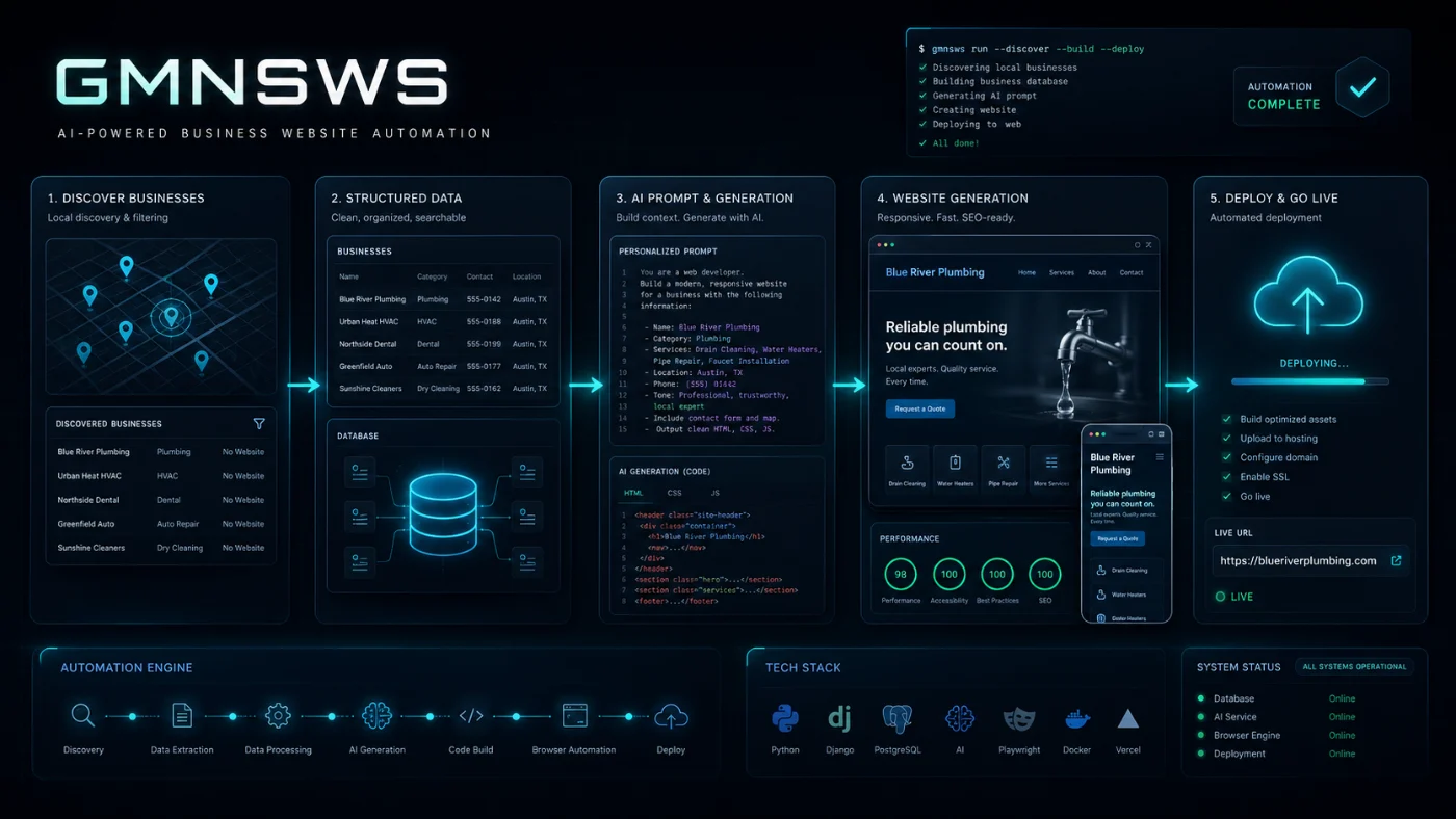 GMNSWS desktop application and AI-assisted website generation workflow